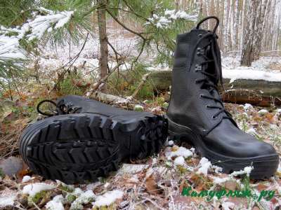 На фото ботинки берцы на фоне зимнего леса